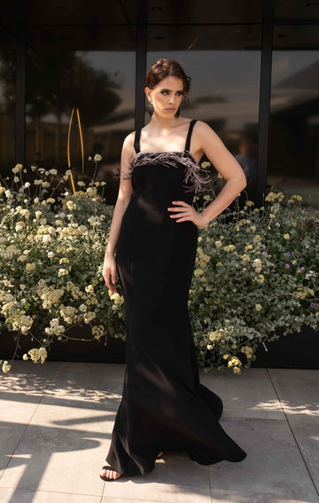 Abito Lungo C/Piume Curvy Allure C24-91